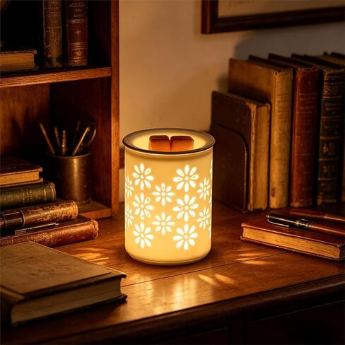 Dicimi Candle Warmer Lamp with Timer, 2-in-1 Wax Melt Warmer and Night Light, Petal Hollow-Out Ceramic Design, Flameless Scented Wax Warmer for Home Office, Gift for Women in Saudi Arabia