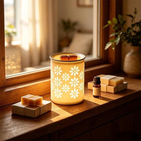 Dicimi Candle Warmer Lamp with Timer, 2-in-1 Wax Melt Warmer and Night Light, Petal Hollow-Out Ceramic Design, Flameless Scented Wax Warmer for Home Office, Gift for Women in Saudi Arabia