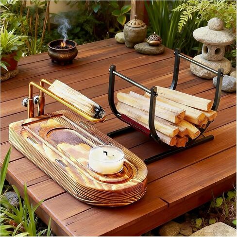 3-in-1 Palo Santo Burner & Holder Set, Wooden Ash Catcher Base with Metal Frame for Palo Santo Sticks, Sage & Smudge Sticks, Palo Santo Stand for Home Decor (3 in 1) in Saudi Arabia