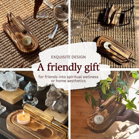 3-in-1 Palo Santo Burner & Holder Set, Wooden Ash Catcher Base with Metal Frame for Palo Santo Sticks, Sage & Smudge Sticks, Palo Santo Stand for Home Decor (3 in 1) in Saudi Arabia