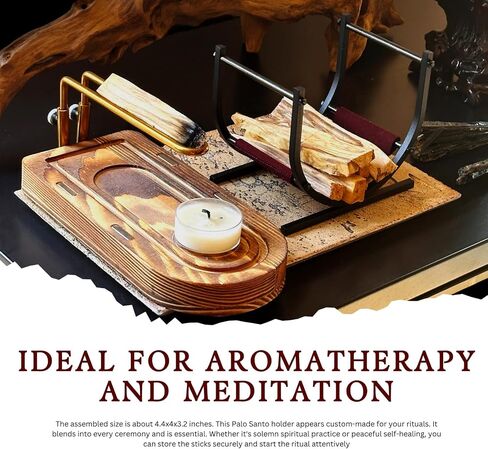 3-in-1 Palo Santo Burner & Holder Set, Wooden Ash Catcher Base with Metal Frame for Palo Santo Sticks, Sage & Smudge Sticks, Palo Santo Stand for Home Decor (3 in 1) in Saudi Arabia