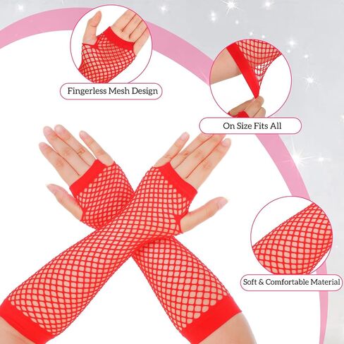 6 أزواج من قفازات شبكة صيد السمك من TIESOME، قفازات النيون بدون أصابع، 6 ألوان طويلة قابلة للتمدد وأكمام ذراع شبكة صيد السمك للنساء والرجال في الثمانينيات، لوازم إكسسوارات تنكرية لحفلات الهالوين وحفلات عيد الميلاد in Kuwait