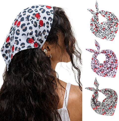 Lourny Triangle Hair Scarf, 3 Pcs Soft Bandana Headbands for Women's Hair | Adjustable Breathable Tie-Back Leopard Headband Scarf, Versatile Neckerchief Wrist Band Handbag Accessories in Saudi Arabia