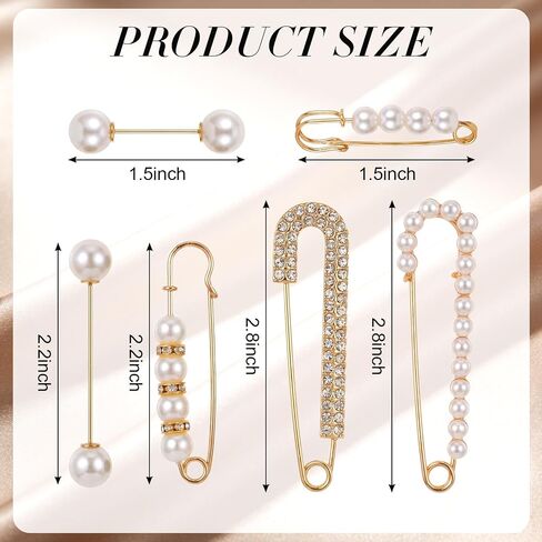 Fumwase 12PCS Faux Pearl Brooch Pins for Women Fashion Safety Sweater Shawl Clips Clothing Accessory Set Pearl Rhinestones Brooches for Scarves Blouses Dresses in Kuwait