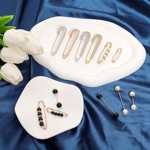 Fumwase 12PCS Faux Pearl Brooch Pins for Women Fashion Safety Sweater Shawl Clips Clothing Accessory Set Pearl Rhinestones Brooches for Scarves Blouses Dresses in Kuwait
