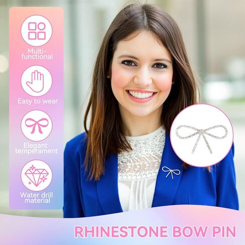 10PCS Diamond Rhinestones Pin Bow, Crystal Silver Bows Women Brooches Pins 2.2x1.1in Vintage Bowknot Rhinestone Sparkly Brooches for Women Hats Prom Wedding Party Dress Suit Shirt Buttons in Saudi Arabia