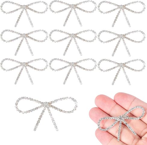 10PCS Diamond Rhinestones Pin Bow, Crystal Silver Bows Women Brooches Pins 2.2x1.1in Vintage Bowknot Rhinestone Sparkly Brooches for Women Hats Prom Wedding Party Dress Suit Shirt Buttons in Saudi Arabia