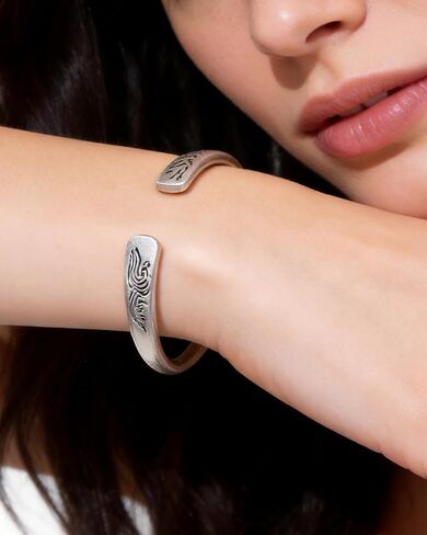 Silver Mountain and Sea Carved Pattern Adjustable Cuff Bracelet Stackable Bangle Jewelry for Women Trendy in Kuwait