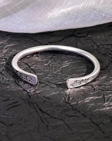 Silver Mountain and Sea Carved Pattern Adjustable Cuff Bracelet Stackable Bangle Jewelry for Women Trendy in Kuwait