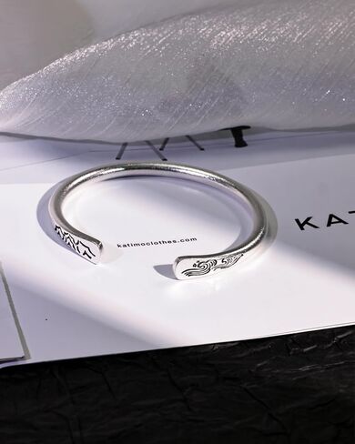 Silver Mountain and Sea Carved Pattern Adjustable Cuff Bracelet Stackable Bangle Jewelry for Women Trendy in Kuwait