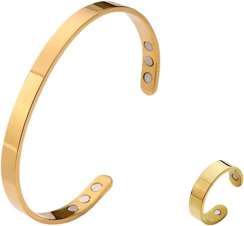 MIFYNN Kalm Bracelet Ring Set for Women Kalm Cuff Bangle Bracelet Menopause Stainless Steel Open Bracelet Relief Pain Relieve Stress Jewelry Gift in Kuwait