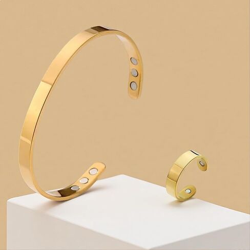 MIFYNN Kalm Bracelet Ring Set for Women Kalm Cuff Bangle Bracelet Menopause Stainless Steel Open Bracelet Relief Pain Relieve Stress Jewelry Gift in Kuwait