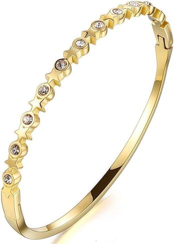JUDE Jewelers Stainless Steel Star Charms Cubic Zircon Filled Open Clasp Holiday Party Bangle Bracelet in Kuwait