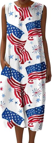 4th of July Dresses for Women Independence Day Outfits 250 Years Patriotic Dress Summer Sleeveless Maxi Beach Dresses in Saudi Arabia
