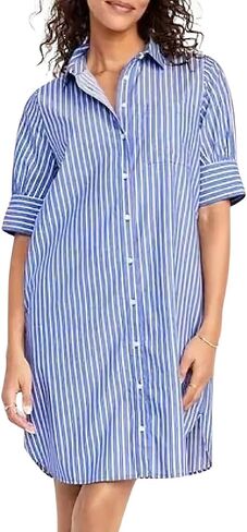 chouyatou Women's Summer Casual Stripe Shirt Dress Button Down Loose Fit Holiday Mini Shift Dress in Kuwait