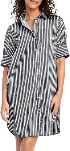 chouyatou Women's Summer Casual Stripe Shirt Dress Button Down Loose Fit Holiday Mini Shift Dress in Kuwait
