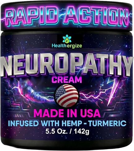 Healthergize Neuropathy Nerve Cream Infused with Hemp & Turmeric – Maximum Strength Cream for feet, Legs and Toes – Fast Absorbing Moisturizing Lotion – Made in USA – 5.5 oz in Saudi Arabia