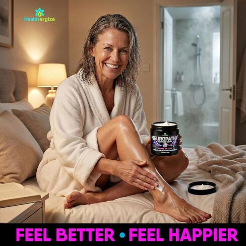 Healthergize Neuropathy Nerve Cream Infused with Hemp & Turmeric – Maximum Strength Cream for feet, Legs and Toes – Fast Absorbing Moisturizing Lotion – Made in USA – 5.5 oz in Saudi Arabia