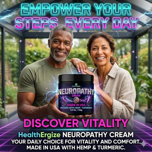 Healthergize Neuropathy Nerve Cream Infused with Hemp & Turmeric – Maximum Strength Cream for feet, Legs and Toes – Fast Absorbing Moisturizing Lotion – Made in USA – 5.5 oz in Saudi Arabia