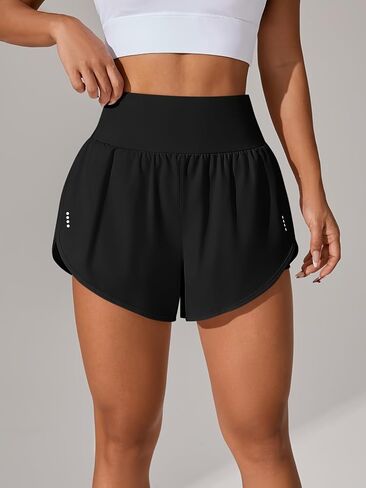 Women's 2 in 1 Running Shorts Gym Yoga Workout Athletic Shorts Quick Dry High-Waisted Shorts in Kuwait