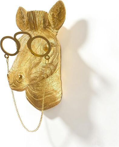 Juedawyal Gold Zebra Wall Sculpture with Glasses, 6.5" Resin Animal Head Decor, Quirky Wall-Mounted Accent for Entryway, Living Room, Home Office, Modern Gold Novelty Art Ornament in Saudi Arabia