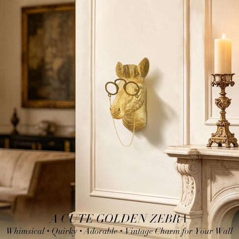 Juedawyal Gold Zebra Wall Sculpture with Glasses, 6.5" Resin Animal Head Decor, Quirky Wall-Mounted Accent for Entryway, Living Room, Home Office, Modern Gold Novelty Art Ornament in Saudi Arabia