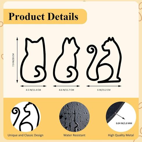 werdecade 3 Pack Cat Wall Decor Black Metal Minimalist Line Art Hanging Wall Hangings for Kitchen Living Room Cafe 7.8 Inch Waterproof Metal Cat Wall Art (black) in Saudi Arabia
