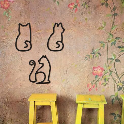 werdecade 3 Pack Cat Wall Decor Black Metal Minimalist Line Art Hanging Wall Hangings for Kitchen Living Room Cafe 7.8 Inch Waterproof Metal Cat Wall Art (black) in Saudi Arabia