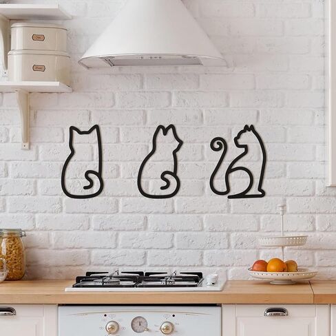 werdecade 3 Pack Cat Wall Decor Black Metal Minimalist Line Art Hanging Wall Hangings for Kitchen Living Room Cafe 7.8 Inch Waterproof Metal Cat Wall Art (black) in Saudi Arabia