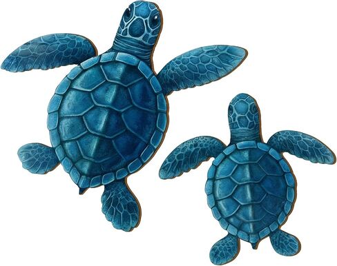 Novabright 2 Sizes Wooden Sea Turtle Wall Decor Vintage Beach Wall Art Ocean Turtle Hanging Decoration for Home Lake House Bathroom Pool in Kuwait