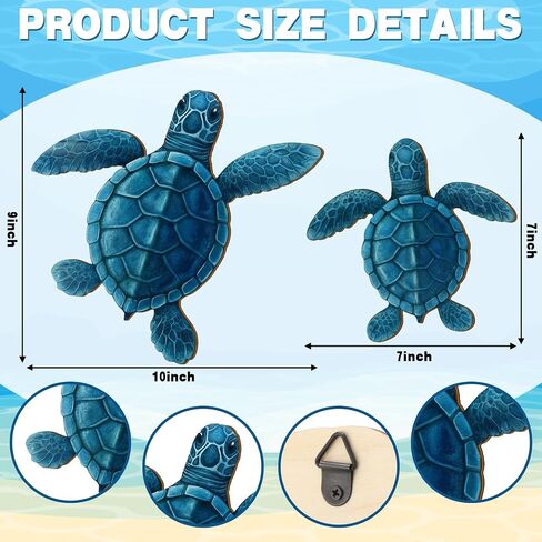 Novabright 2 Sizes Wooden Sea Turtle Wall Decor Vintage Beach Wall Art Ocean Turtle Hanging Decoration for Home Lake House Bathroom Pool in Kuwait
