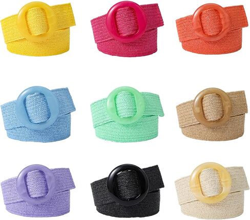 Vintage Bohemian Straw Braided Waist Belt for Women Pin Buckle Ladies Dress Belt Fashion Female Strap Accessories, Approx. 95x5cm/ 37.40x1.96in, Orange in Saudi Arabia