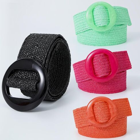 Vintage Bohemian Straw Braided Waist Belt for Women Pin Buckle Ladies Dress Belt Fashion Female Strap Accessories, Approx. 95x5cm/ 37.40x1.96in, Orange in Saudi Arabia