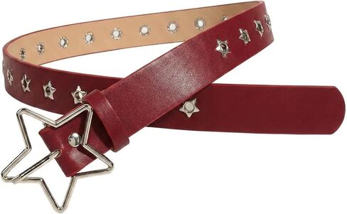Y2K Punk PU Leather Belt for Women Red Belt for Women Star Pattern Buckle Vintage Punk Jeans Dress in Saudi Arabia