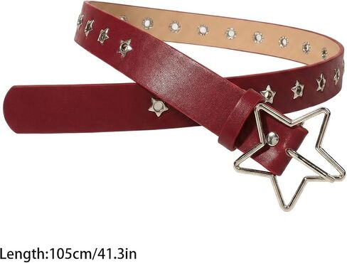 Y2K Punk PU Leather Belt for Women Red Belt for Women Star Pattern Buckle Vintage Punk Jeans Dress in Saudi Arabia