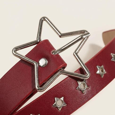 Y2K Punk PU Leather Belt for Women Red Belt for Women Star Pattern Buckle Vintage Punk Jeans Dress in Saudi Arabia