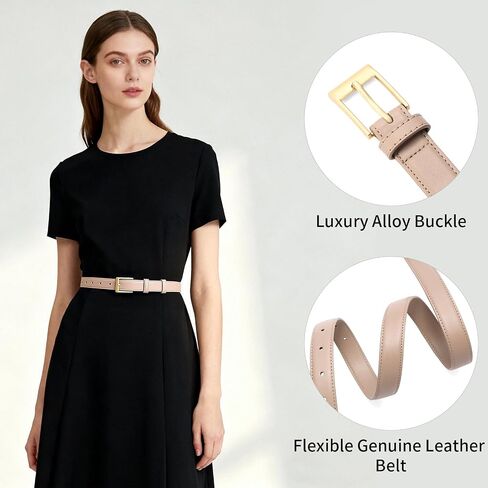 Women's Genuine Leather Belt for Jeans Pants Dresses Ladies Belt with Gold Buckle Waist Belts for Women in Saudi Arabia