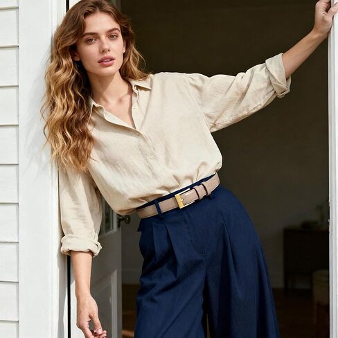 Women's Genuine Leather Belt for Jeans Pants Dresses Ladies Belt with Gold Buckle Waist Belts for Women in Saudi Arabia