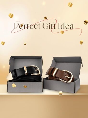 Women's Leather Belt for Jeans Dresses Pants Ladies Thick Soft Waistband with Gold Buckle Black Brown Gift Belt in Saudi Arabia