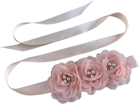 Blush Sash Belt for Girls,Flower Girl Sash Belt for Dresses,Chiffon Pearls Bridesmaid Dress Sash Belts Blush Pink in Saudi Arabia