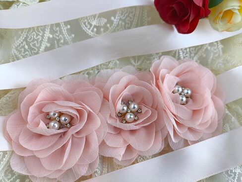 Blush Sash Belt for Girls,Flower Girl Sash Belt for Dresses,Chiffon Pearls Bridesmaid Dress Sash Belts Blush Pink in Saudi Arabia