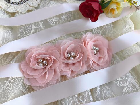 Blush Sash Belt for Girls,Flower Girl Sash Belt for Dresses,Chiffon Pearls Bridesmaid Dress Sash Belts Blush Pink in Saudi Arabia