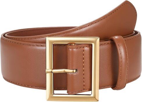 JASGOOD Wide Belts for Women Fashion Leather Chunky Waist Belt for Jeans Pants Dresses Coats with Gold Buckle, Width 1.98" in Kuwait