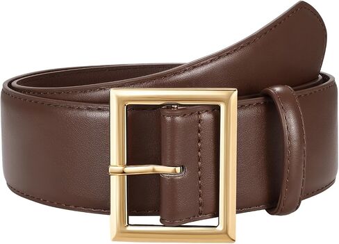 JASGOOD Wide Belts for Women Fashion Leather Chunky Waist Belt for Jeans Pants Dresses Coats with Gold Buckle, Width 1.98" in Kuwait