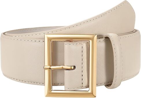 JASGOOD Wide Belts for Women Fashion Leather Chunky Waist Belt for Jeans Pants Dresses Coats with Gold Buckle, Width 1.98" in Kuwait