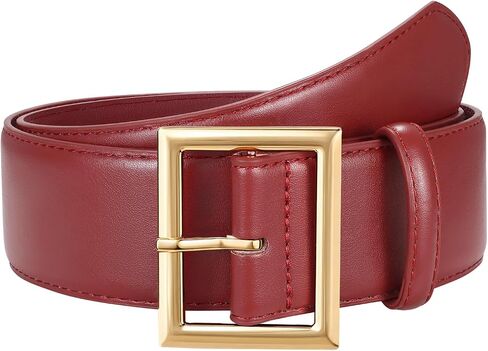 JASGOOD Wide Belts for Women Fashion Leather Chunky Waist Belt for Jeans Pants Dresses Coats with Gold Buckle, Width 1.98" in Kuwait