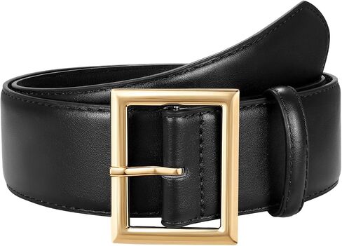 JASGOOD Wide Belts for Women Fashion Leather Chunky Waist Belt for Jeans Pants Dresses Coats with Gold Buckle, Width 1.98" in Kuwait