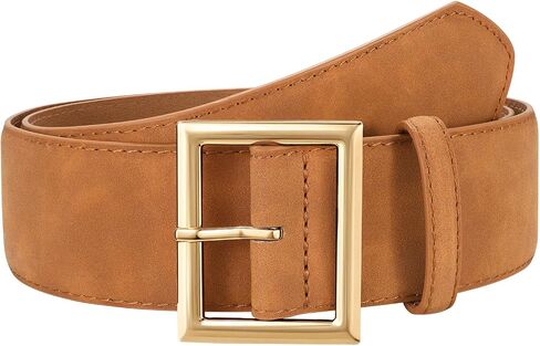JASGOOD Wide Belts for Women Fashion Leather Chunky Waist Belt for Jeans Pants Dresses Coats with Gold Buckle, Width 1.98" in Kuwait