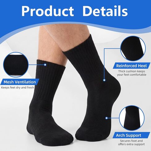 Twistover 8 Pcs Men's Bamboo Athletic Crew Socks Moisture Wicking Cushioned Arch Support Reinforced Heel Breathable Odor Control Running Mesh Socks Gift for Father Grandpa Son Husband in Kuwait
