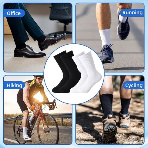 Twistover 8 Pcs Men's Bamboo Athletic Crew Socks Moisture Wicking Cushioned Arch Support Reinforced Heel Breathable Odor Control Running Mesh Socks Gift for Father Grandpa Son Husband in Kuwait
